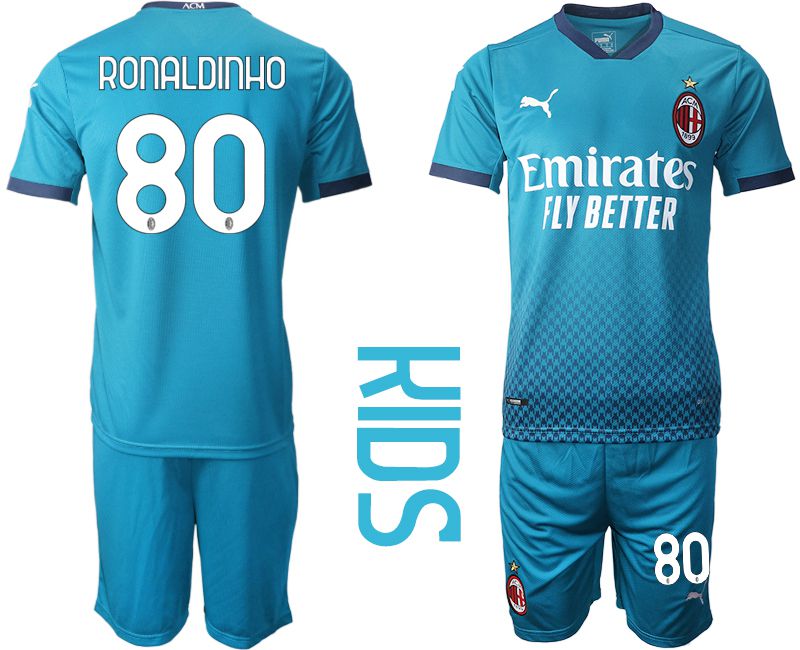 Youth 2020-2021 club AC milan away #80 blue Soccer Jerseys